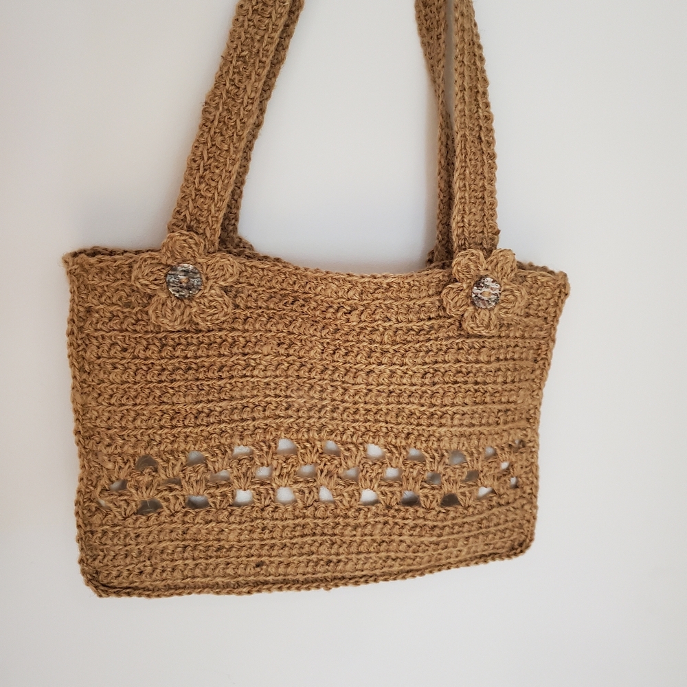 Hand crocheted jute tote